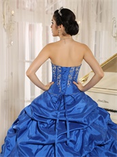 Royal Blue Taffeta Pick-ups Clearance Quinceanera Dress Silver Embroidery