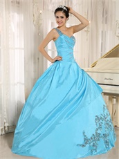 Aqua Blue Taffeta Shiny Embellishment Quinceanera Gown Alterable