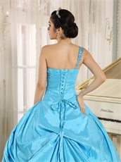 Aqua Blue Taffeta Shiny Embellishment Quinceanera Gown Alterable