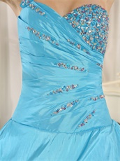 Aqua Blue Taffeta Shiny Embellishment Quinceanera Gown Alterable