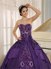 Eggplant Purple Shiny Applique Quinceanera Dress Adult Ceremony Wear