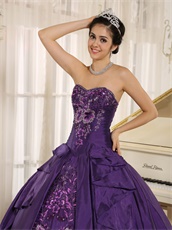 Eggplant Purple Shiny Applique Quinceanera Dress Adult Ceremony Wear