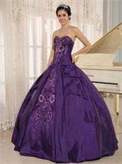 Eggplant Purple Shiny Applique Quinceanera Dress Adult Ceremony Wear