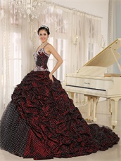 Gracile Straps Bubble Wave Point Burgundy Quinceanera Gowns Train