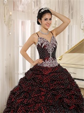 Gracile Straps Bubble Wave Point Burgundy Quinceanera Gowns Train