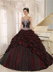 Gracile Straps Bubble Wave Point Burgundy Quinceanera Gowns Train