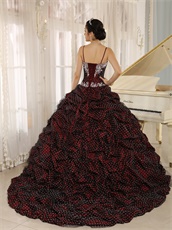 Gracile Straps Bubble Wave Point Burgundy Quinceanera Gowns Train