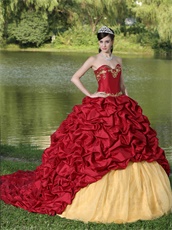 Flat Gold Organza Covered Wine Red Bubble Best Seller Quinceanera Gown