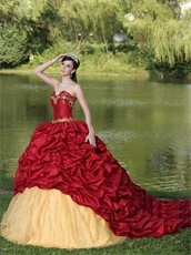 Flat Gold Organza Covered Wine Red Bubble Best Seller Quinceanera Gown