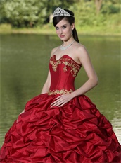 Flat Gold Organza Covered Wine Red Bubble Best Seller Quinceanera Gown