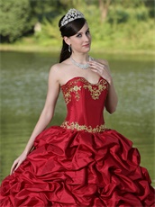 Flat Gold Organza Covered Wine Red Bubble Best Seller Quinceanera Gown