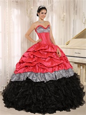 Coral Taffeta Bubble Black Organza Ruffles Mix-and-Match Quinceanera Dress