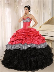 Coral Taffeta Bubble Black Organza Ruffles Mix-and-Match Quinceanera Dress