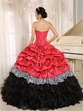 Coral Taffeta Bubble Black Organza Ruffles Mix-and-Match Quinceanera Dress