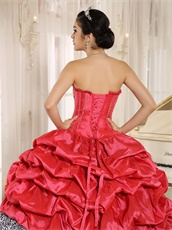 Coral Taffeta Bubble Black Organza Ruffles Mix-and-Match Quinceanera Dress