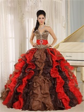 Multi-color Cyclic Ruffles Mixed Quinceanera Adult Gown With Leopard