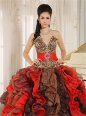 Multi-color Cyclic Ruffles Mixed Quinceanera Adult Gown With Leopard