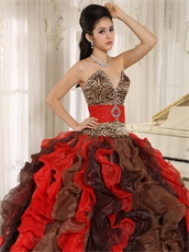 Multi-color Cyclic Ruffles Mixed Quinceanera Adult Gown With Leopard