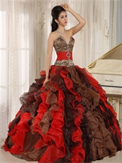 Multi-color Cyclic Ruffles Mixed Quinceanera Adult Gown With Leopard