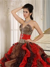 Multi-color Cyclic Ruffles Mixed Quinceanera Adult Gown With Leopard