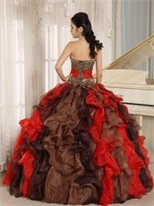 Multi-color Cyclic Ruffles Mixed Quinceanera Adult Gown With Leopard