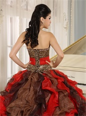 Multi-color Cyclic Ruffles Mixed Quinceanera Adult Gown With Leopard