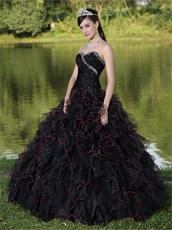 Black Ruffles Ball Gown With Hot Pink Details Ball Gown For Girl's Quinceanera