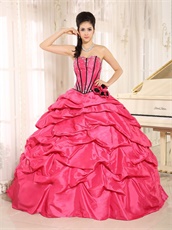 Hot Pink Taffeta Bubble Cakes Quinceanera Gowns Wear For Spring