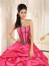 Hot Pink Taffeta Bubble Cakes Quinceanera Gowns Wear For Spring