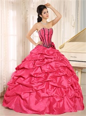 Hot Pink Taffeta Bubble Cakes Quinceanera Gowns Wear For Spring