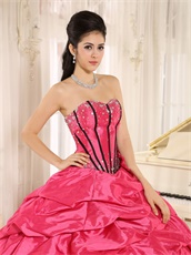 Hot Pink Taffeta Bubble Cakes Quinceanera Gowns Wear For Spring