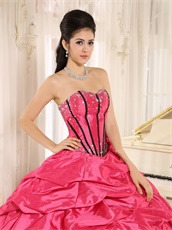 Hot Pink Taffeta Bubble Cakes Quinceanera Gowns Wear For Spring