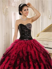 Black and Hot Pink Circular Ruffles Puffy Quinceanera Gown Wear Petticoat