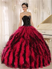 Black and Hot Pink Circular Ruffles Puffy Quinceanera Gown Wear Petticoat