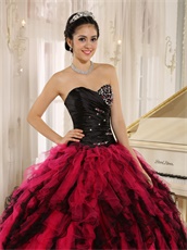 Black and Hot Pink Circular Ruffles Puffy Quinceanera Gown Wear Petticoat