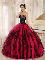 Black and Hot Pink Circular Ruffles Puffy Quinceanera Gown Wear Petticoat
