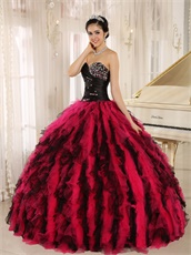 Black and Hot Pink Circular Ruffles Puffy Quinceanera Gown Wear Petticoat