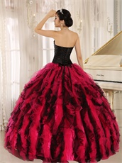 Black and Hot Pink Circular Ruffles Puffy Quinceanera Gown Wear Petticoat