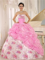 Lovely Hot Pink Pick-ups Quinceanera Ball Gown Printed Floral Pattern