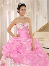 Lovely Hot Pink Pick-ups Quinceanera Ball Gown Printed Floral Pattern