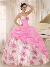 Lovely Hot Pink Pick-ups Quinceanera Ball Gown Printed Floral Pattern