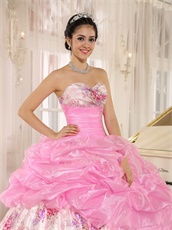 Lovely Hot Pink Pick-ups Quinceanera Ball Gown Printed Floral Pattern