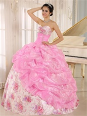 Lovely Hot Pink Pick-ups Quinceanera Ball Gown Printed Floral Pattern