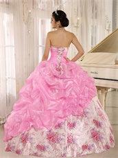 Lovely Hot Pink Pick-ups Quinceanera Ball Gown Printed Floral Pattern