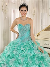 Apple Green Ruffles Puffy Quinceanera Girl Court Gown Top Seller Style