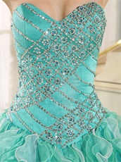 Apple Green Ruffles Puffy Quinceanera Girl Court Gown Top Seller Style