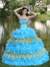 Designer Aqua Blue With Gold Details Quince Gown Like Cakes