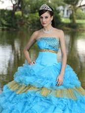 Designer Aqua Blue With Gold Details Quince Gown Like Cakes