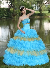 Designer Aqua Blue With Gold Details Quince Gown Like Cakes