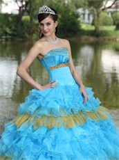 Designer Aqua Blue With Gold Details Quince Gown Like Cakes